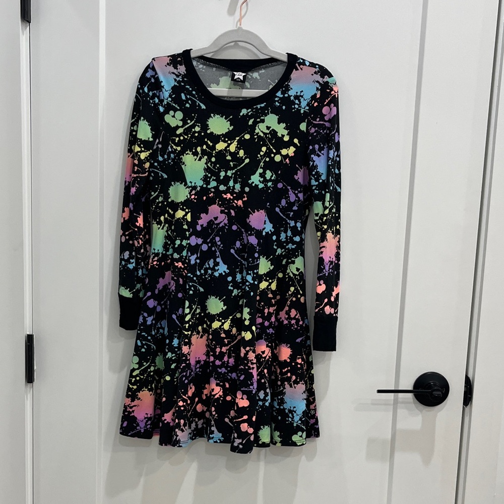 Vibrant Splatter Long Sleeve Kids Dress
